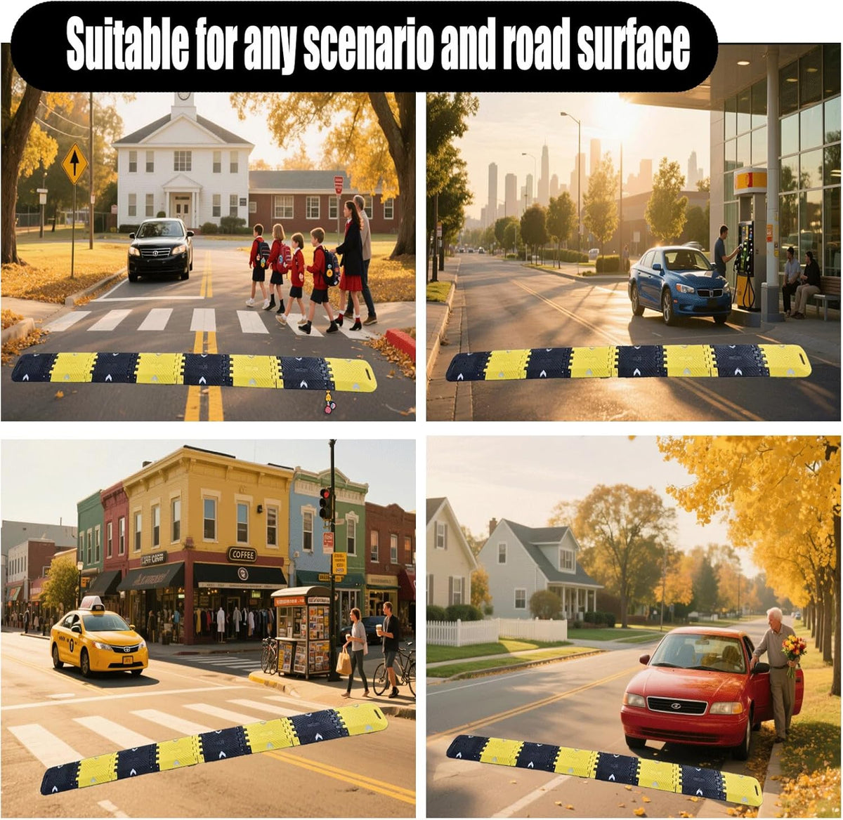Portable Vehicle Traffic Speed Bump 118"×10"×1"Yellow-Black Reflective Non-Slip No Installation Needed Portable Traffic Speed Bump Parking、Lot Residential Area、Construction Site Speed Limiter