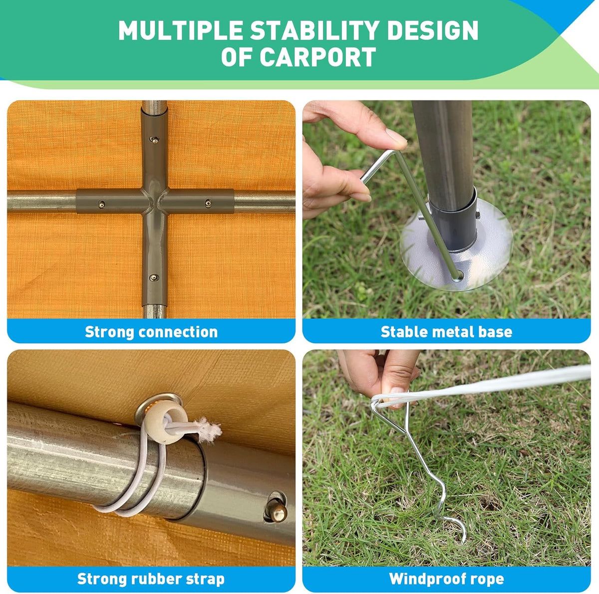 10X20 Ft Heavy Duty Carport Canopy, Portable Garage, Car Tents, Easy to Assemble, Reinforced Structure, with Hanging Edge, Applicable to Car, Bike, Boat, Party (Yellow)