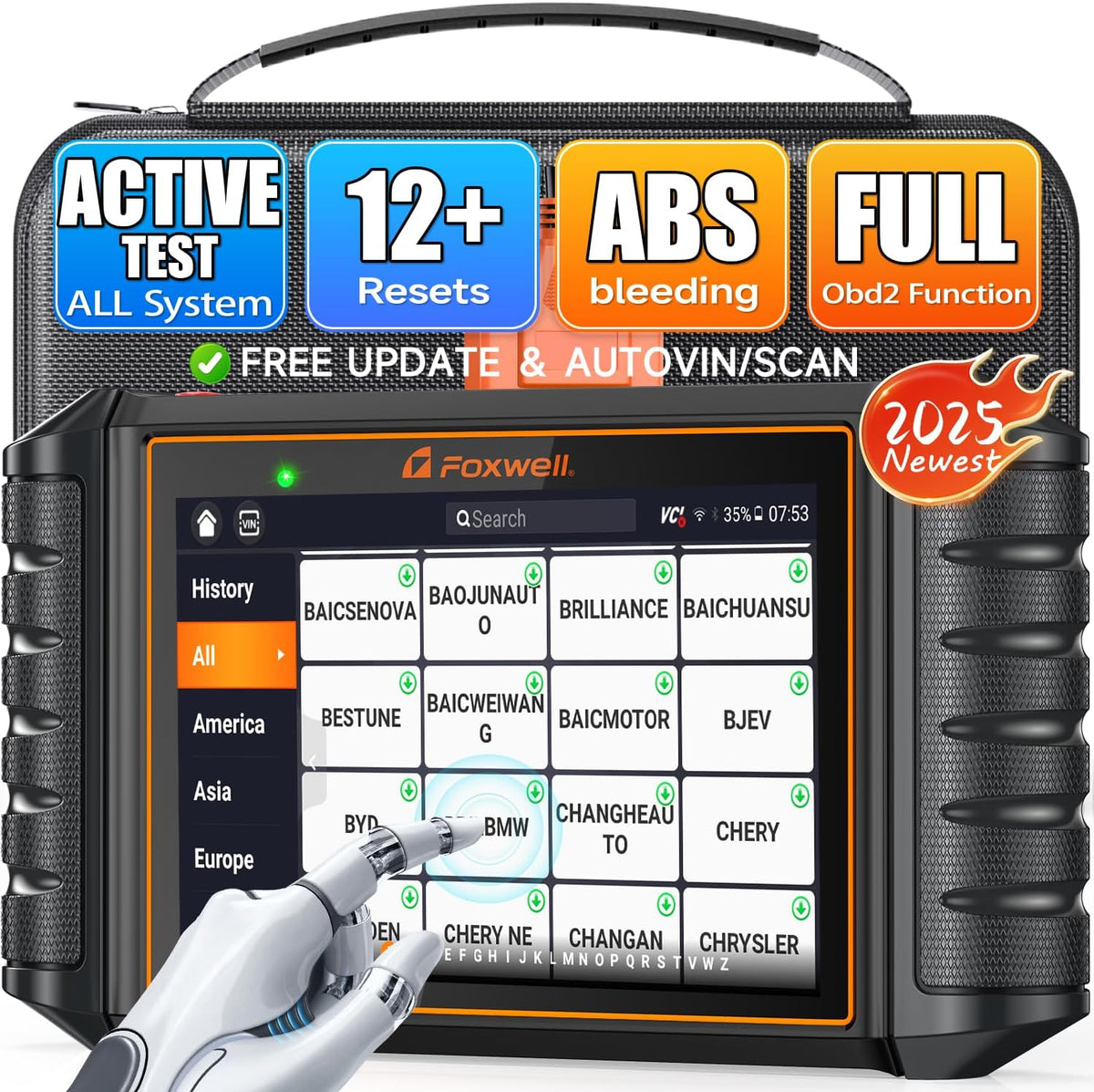 FOXWELL NT726 Bidirectional Scan Tool, All System OBD2 Scanner Diagnostic Tool, Code Reader for Cars and Trucks with 12 Resets, ABS Bleeding/Oil/EPB/SAS/D-PF/TPMS/Injector Coding/Throttle/BMS..., FCA