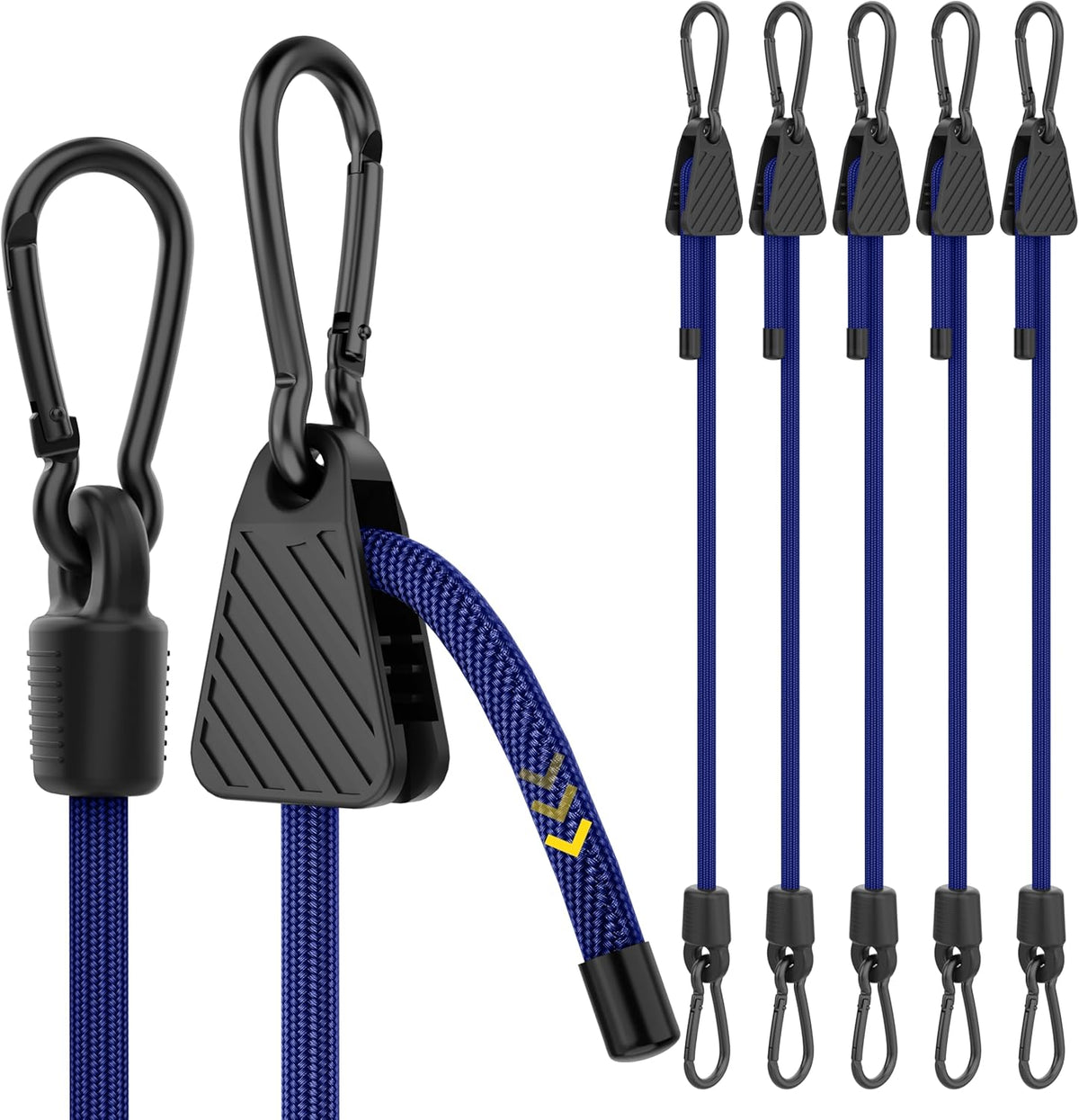 Bungee Cords with Hooks, 60 Inch Adjustable Blue Bungee Cords with Carabiner Heavy Duty Outdoor, 8mm Thick Easy to Adjust Durable Bungee Rope UV Resistant for Bike Rack, Garden, Tension, 6 Pack