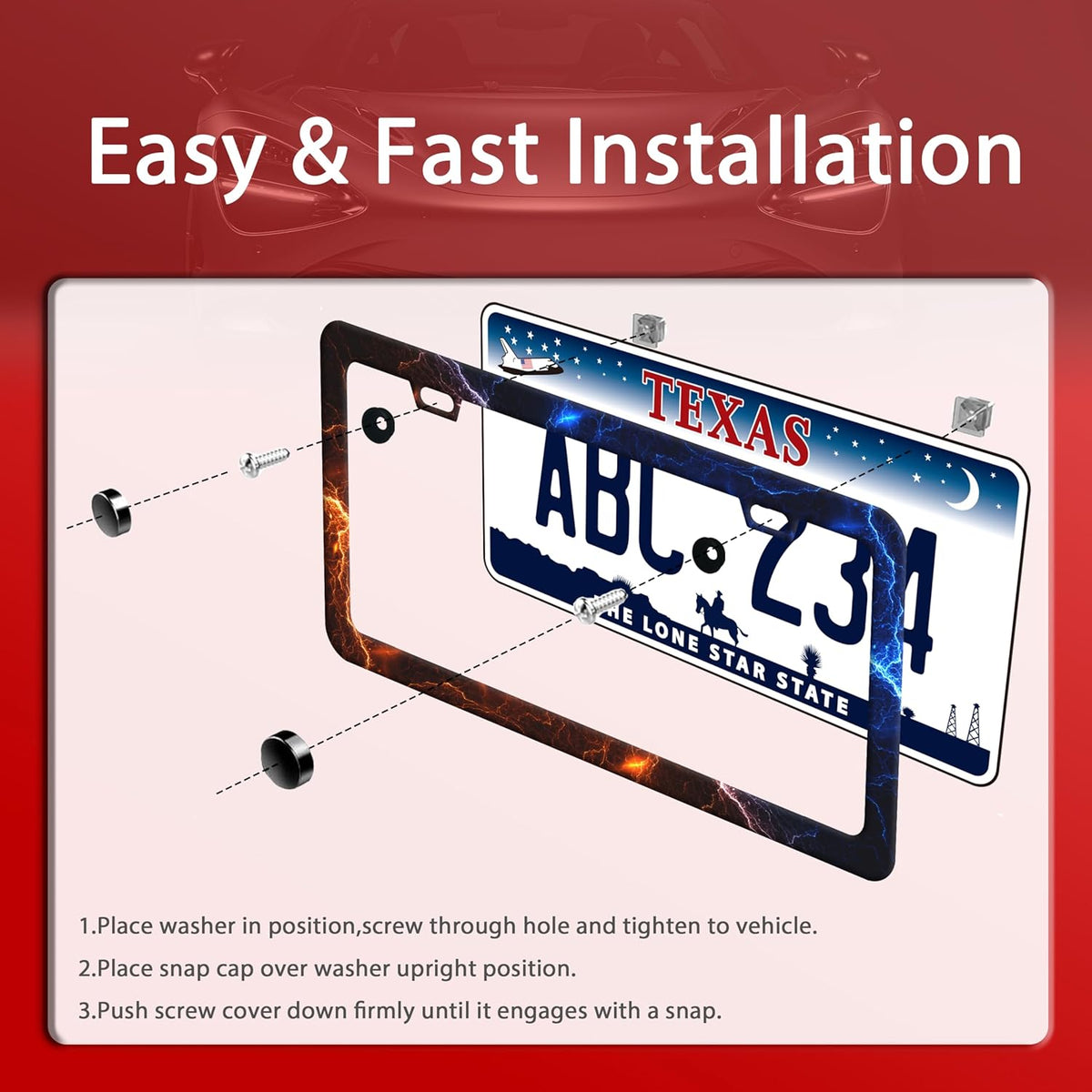 Red and Blue Lightning License Plate Frame Funny License Plate Frames Stainless Steel Accessories Cars Decor with 2 Holes and Screws Fits Standard Us Ca Vehicles License Plate Holder 12.2 X 6 Inch