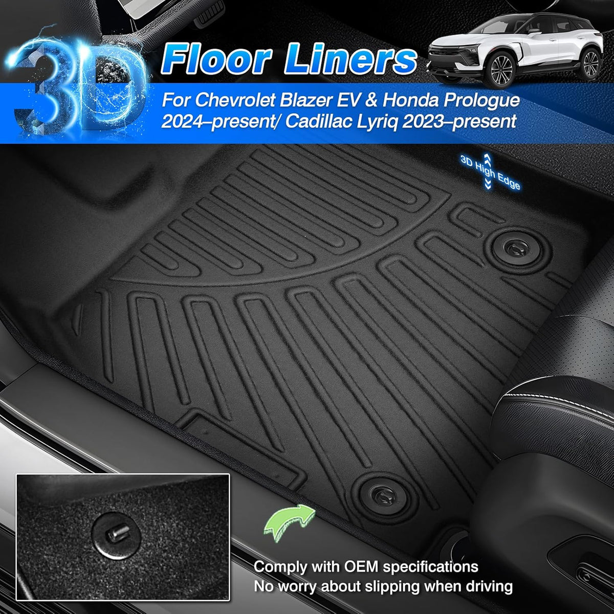 Cartist Floor Mats Fit for Chevrolet Blazer EV 2024 2025 2026/Cadillac Lyric 2023-2025 2026 All Weather Floor Mat Heavy Duty Carpet Protection