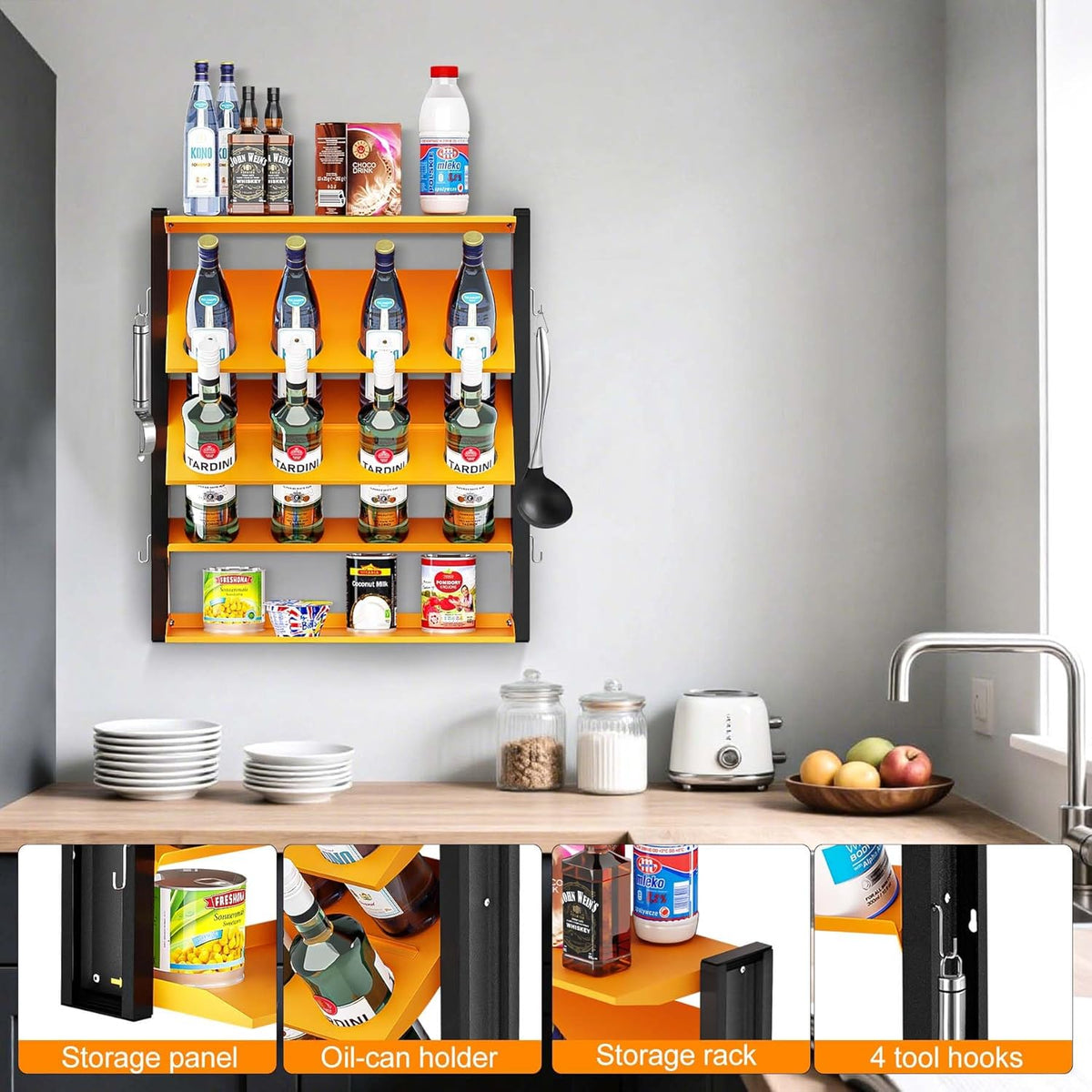 Spray Can Holder, Wall Mount Spray Paint Can Holder, Spray Can Rack with 8 Can Holes & 2 Shelf, Heavy Duty Paint Bottle Organizer for Garage, Home, Shop