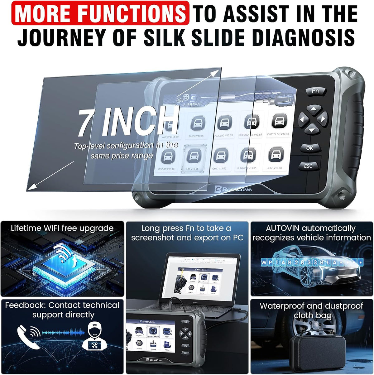BOSSCOMM IF742 OBD2 Scanner, ABS/SRS/Transmission/Check Engine Code Reader Scan Tool with 6 Resets, ABS Bleeding/Oil/EPB/SAS/Throttle/BMS, Car Scanner Diagnostic Tool for All Cars, Upgraded of IF740