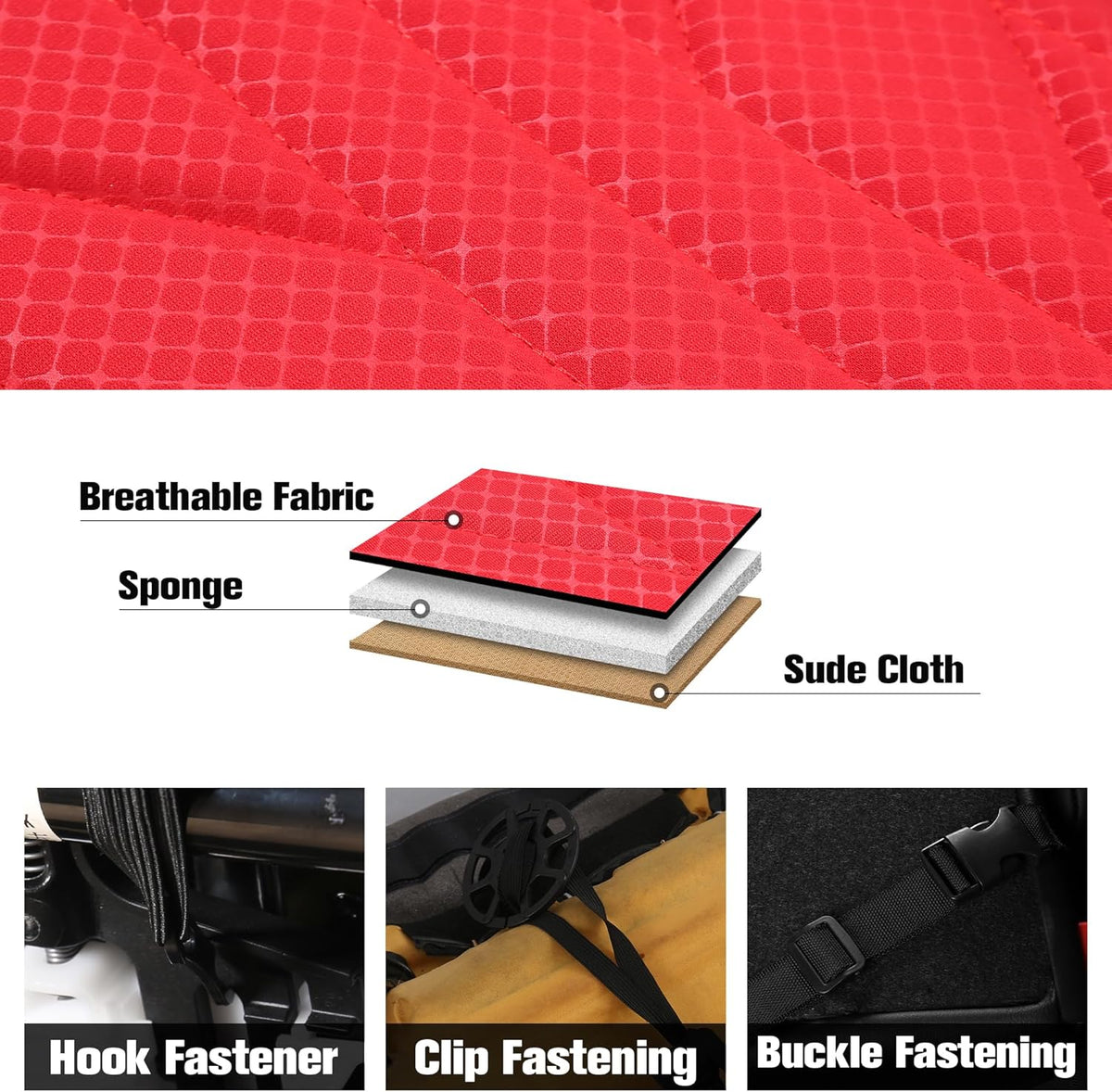 CAROMOP Luxury Faux Leather&Fabric Car Seat Covers Full Set with Breathable 3D Foam Back Support,Universal Comfortable Seat Covers for Cars,Trucks,SUVs, Front Armrests Compatible(5-Seat Black/Red)