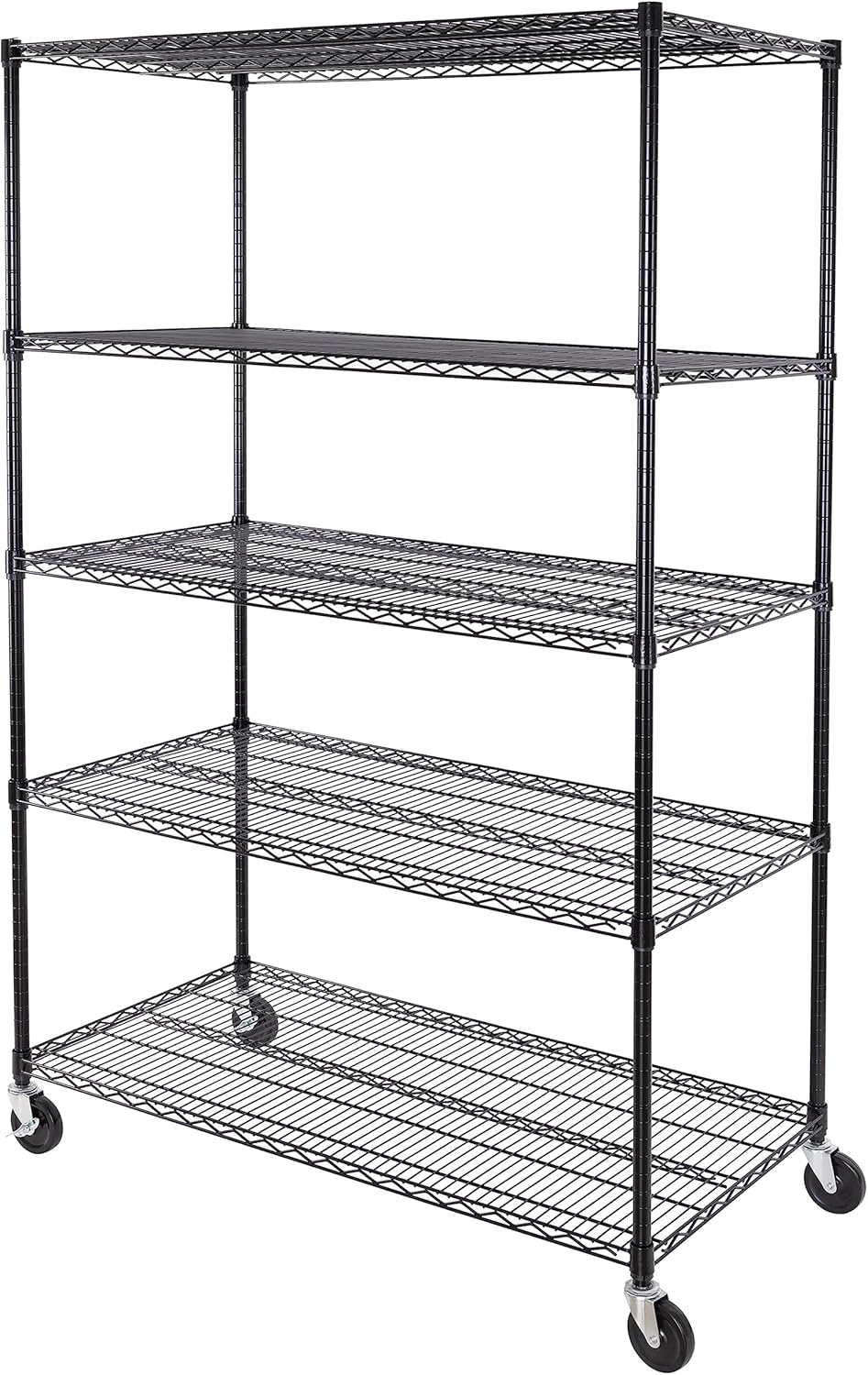 Seville Classics UltraDurable Heavy Duty NSF Solid Steel Wire Rack Storage Unit, Organizer for Garage, Warehouse, Office, Restaurant, Classroom, Kitchen, Black, 5-Tier Shelving, 48" W x 24" D