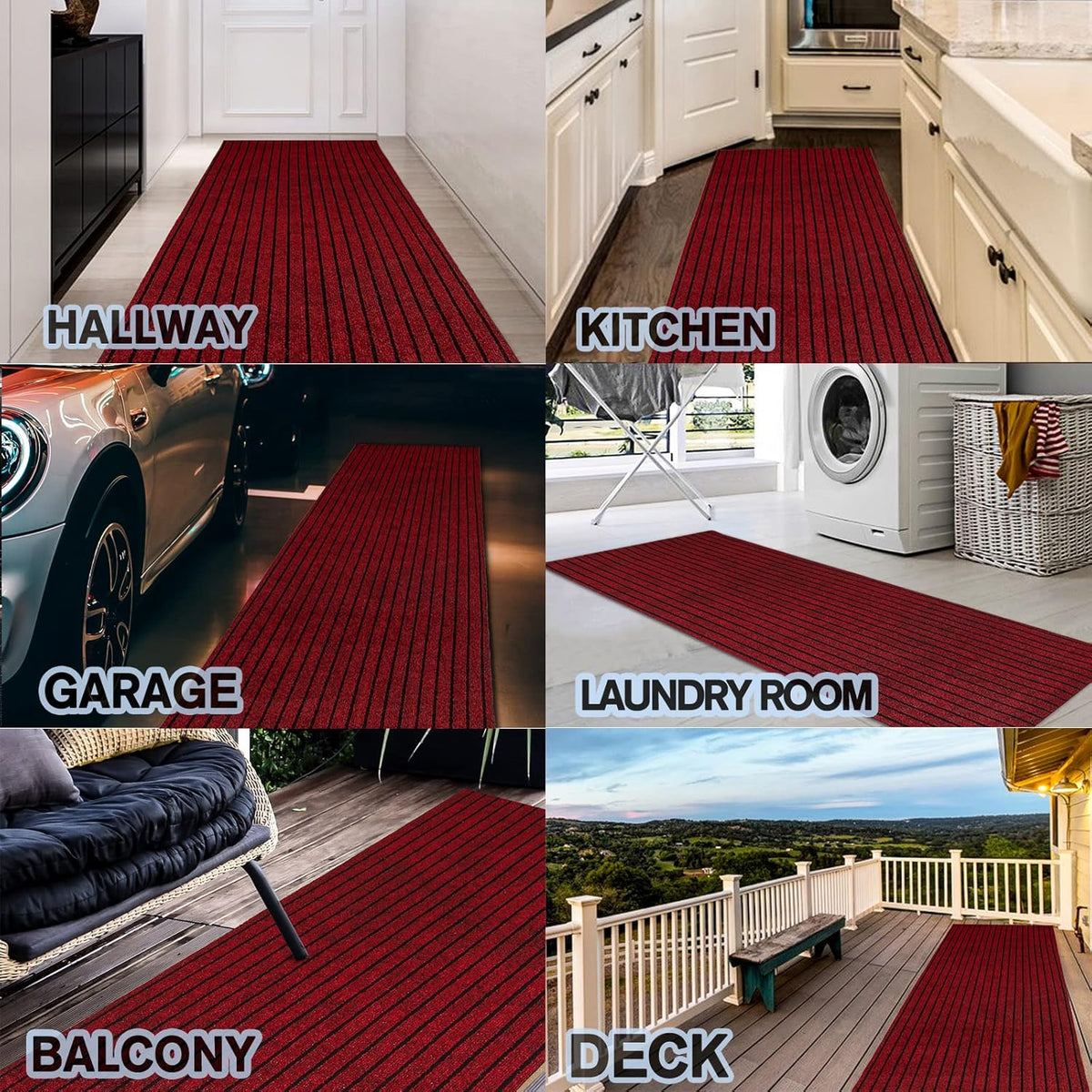 Custom Size Backed Non-Slip Area Rugs Runner, Easy Clean, Waterproof Runner Rugs for Hallway Entryway, Kitchen, Laundry, 4FT x 42FT, Red Stripe
