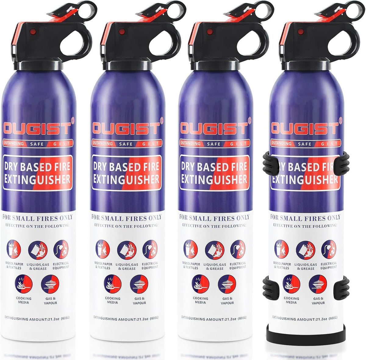 Fire Extinguisher for Home & Vehicle - 600g Fire Extinguisher | Grease & Electrical Fire Extinguisher for Kitchen, Car, Portable (4-Pack)