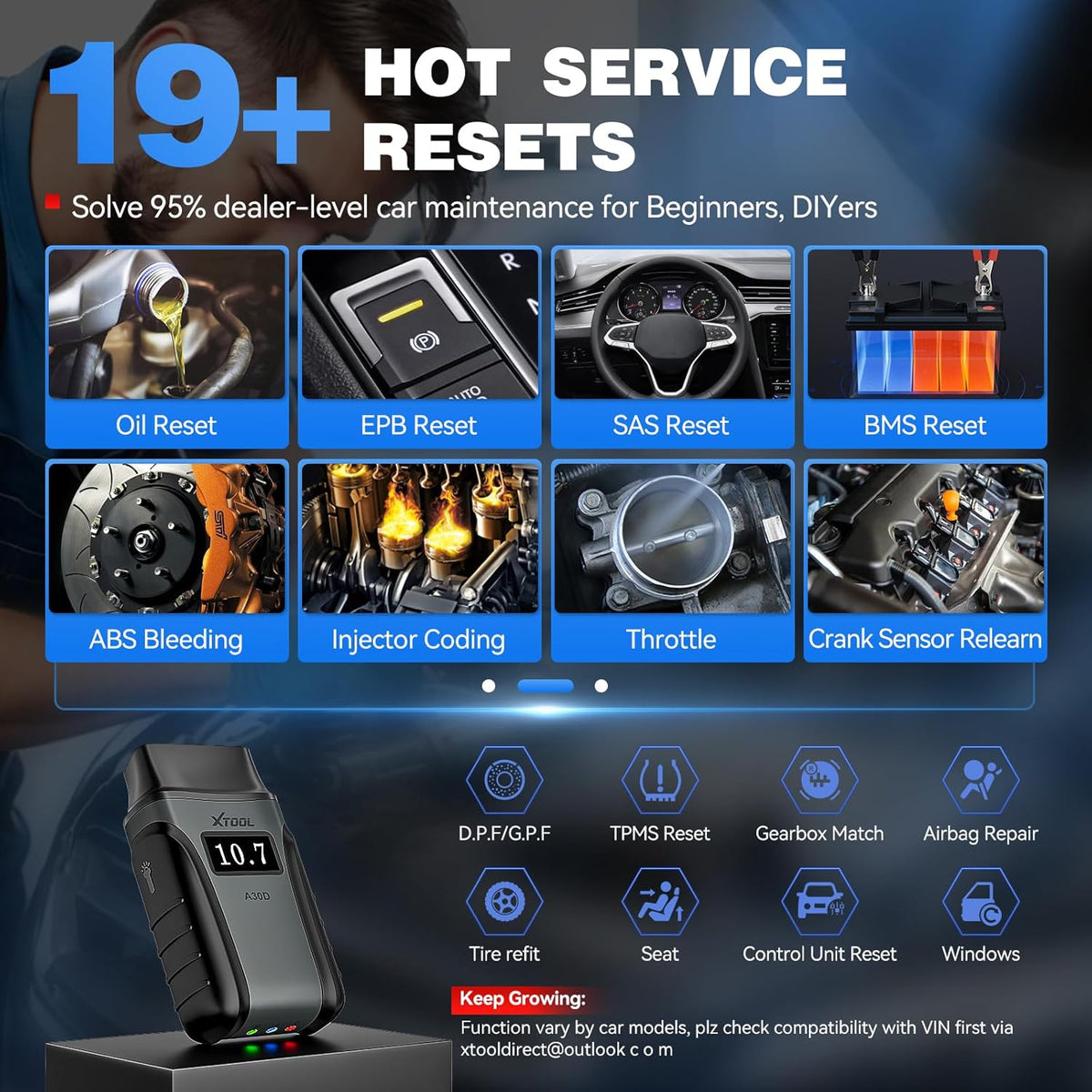 XTOOL Anyscan A30D OBD2 Scanner Diagnostic Tool Wireless, Bidirectional Scan Tool with Lifetime Updates & 19 Resets, Crank Sensor Relearn, Full System Diagnostics, Car Code Reader for iPhone/Android