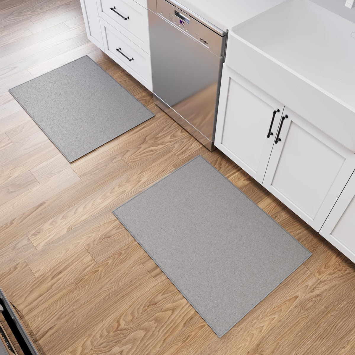 Ottomanson Rugs for Entryway 2'3" x 3' - 2 Pack Non Slip Solid Small Area Rugs Durable Front Door Mat Rug Stain Resistant Entrance Rugs for Bathroom Kitchen Bedroom & Living Room, Gray