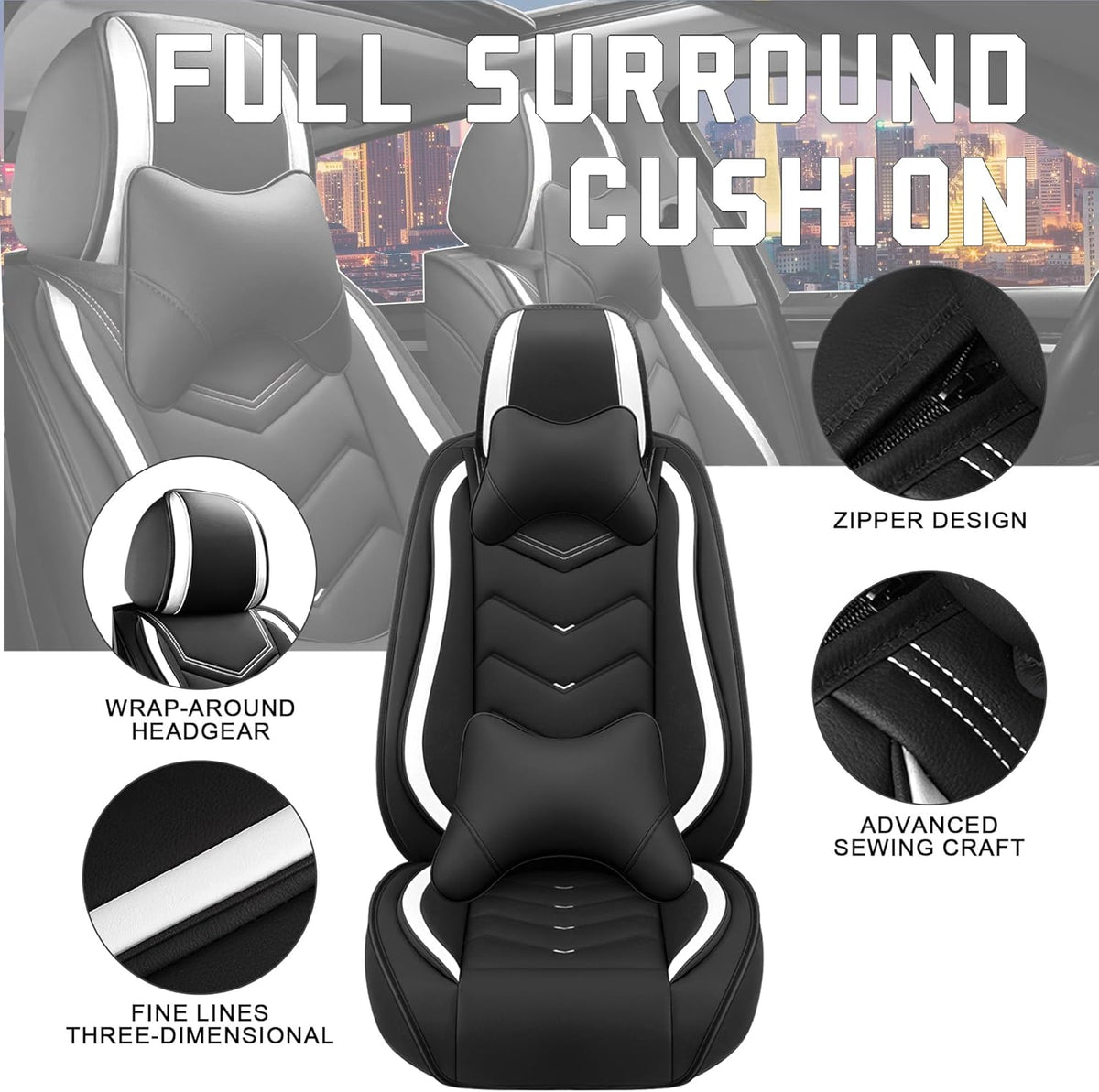 Car Seat Covers for Chrysler Pacifica 2004-2025, Stylish Sport Seat Cover, Premium Nappa Leather Car Seat Cover. Automobile Seat Covers Sets.(Luxury 2 Seats/Black White)