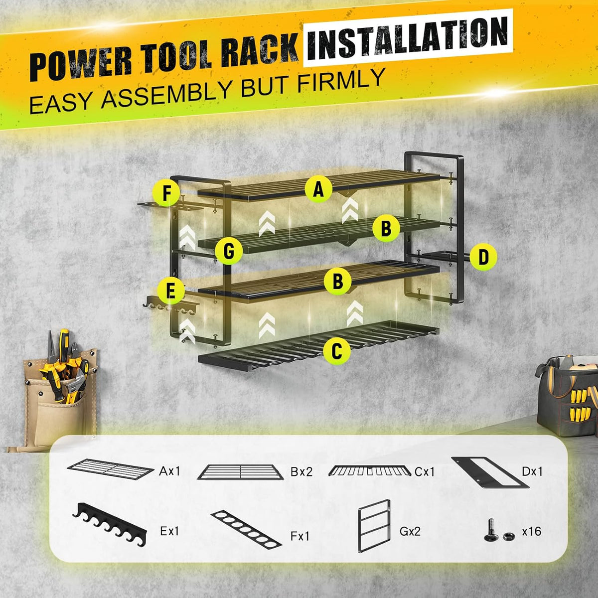 Power Tool Organizer Wall Mount - 400Lbs Load 4 Layers Storage Rack with 8 Drill Holders for Drills Cordless Tools. Heavy Duty Iron Garage Tool Organizer Storage for Workshop Shed Pegboard Basement