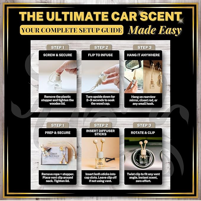 Urban Naturals Car Air Freshener Diffuser Dreaming of White Tea Scent, Hotel Scents Collection, Strong Long Lasting Aroma Made in USA, Hanging Oil Diffuser + Vent Cip Car Accessories (1 Pack)