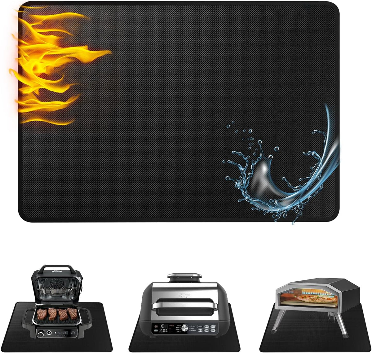 Heat Resistant Grill Mat, 25 x 20 inches Double-sided fireproof and waterproof BBQ protection mat Multi-Purpose for Grills Pizza Ovens Smokers Black