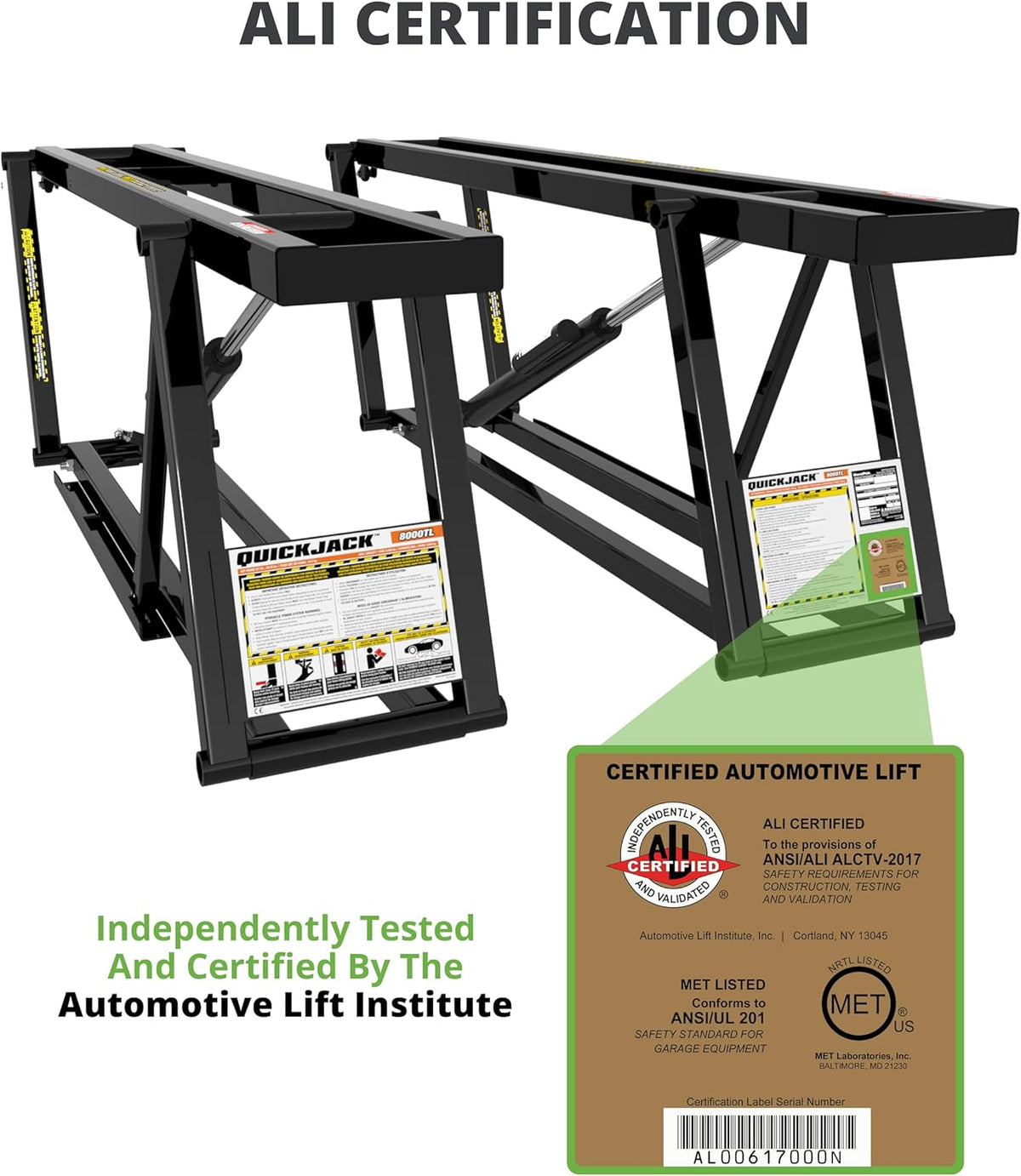 QuickJack 8000TL Portable Car Lift with 8,000lb Capacity, with 110V Power Unit, Safe & Portable Design Garage Lift for Home, Garage, Shop, or Mechanic Auto Repair