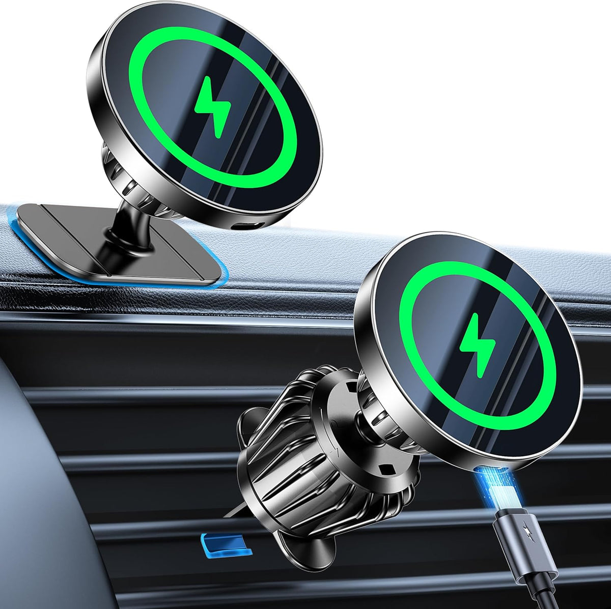 Kaistyle for MagSafe Car Mount Charger【Stronger Magnets】 iPhone Magnetic Wireless Car Charger【Dashboard+Vent】 for Magsafe Charger Cell Phone Car Mount for iPhone 16 Pro Max 15 14 13 12 MagSafe Cases