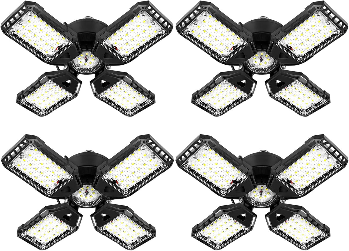 LED Garage Lights 4 Pack -120W, 12000LM 6500K Led Shop Light with 4+1 Deformable Panels, Basement Barn Light Garage Ceiling Lights, E26/E27 for Garage, Warehouse, Shop