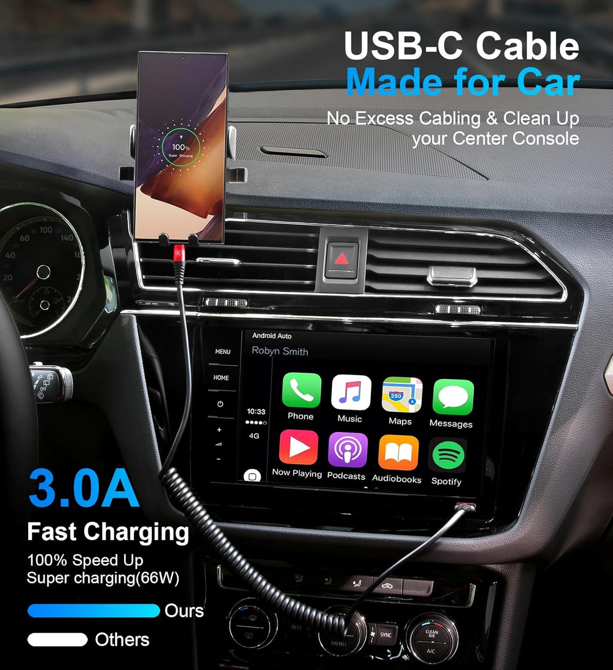 Coiled USB A to USB C Cable for Car 6FT 2Pack USB C Charger Cable Fast Charging Type C Charger Cord USB-C Cable Compatible with iPhone 16/15/Plus/Pro/Pro Max/Samsung Galaxy S23 A20 - Red