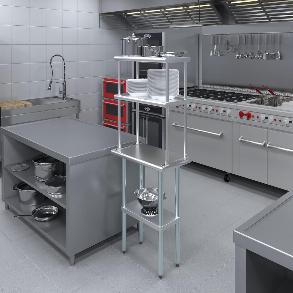 Amgood Stainless Steel Work Table Double Tier Overshelf | NSF (14" x 24" Work Table + 12" Overshelf)