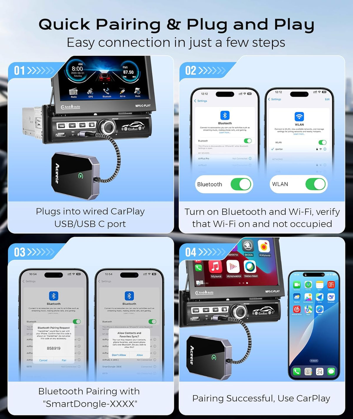 Wireless CarPlay Adapter for Apple iPhone, 2025 Upgraded Converts Wired to Wireless CarPlay with USB-C, 5.8GHz High-Frequency WiFi, Auto-Connect, Plug & Play, Multi-User Seamless Connection