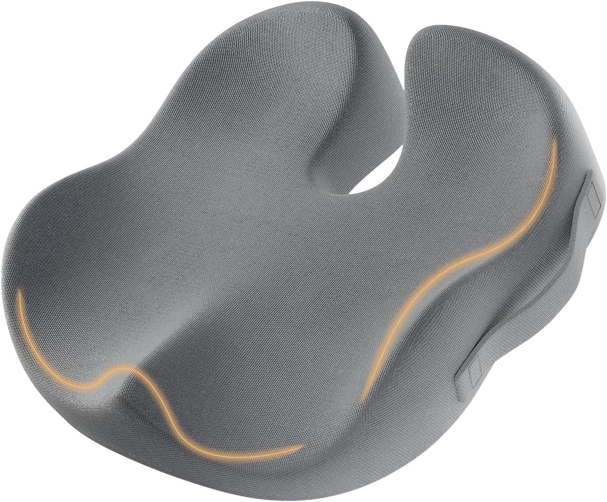 ProtoArc Seat Cushion, Office Chair Cushion for Sciatica, Coccyx Cushion, Ergonomic Memory Foam Seat Cushion for Car, Home, Pressure Relief Pad for Hip, Tailbone, All Day Comfort - Gray