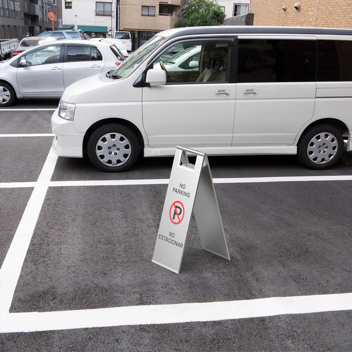Stainless Steel No Parking Sign Portable Foldable Handle 2-Pack (Silver)