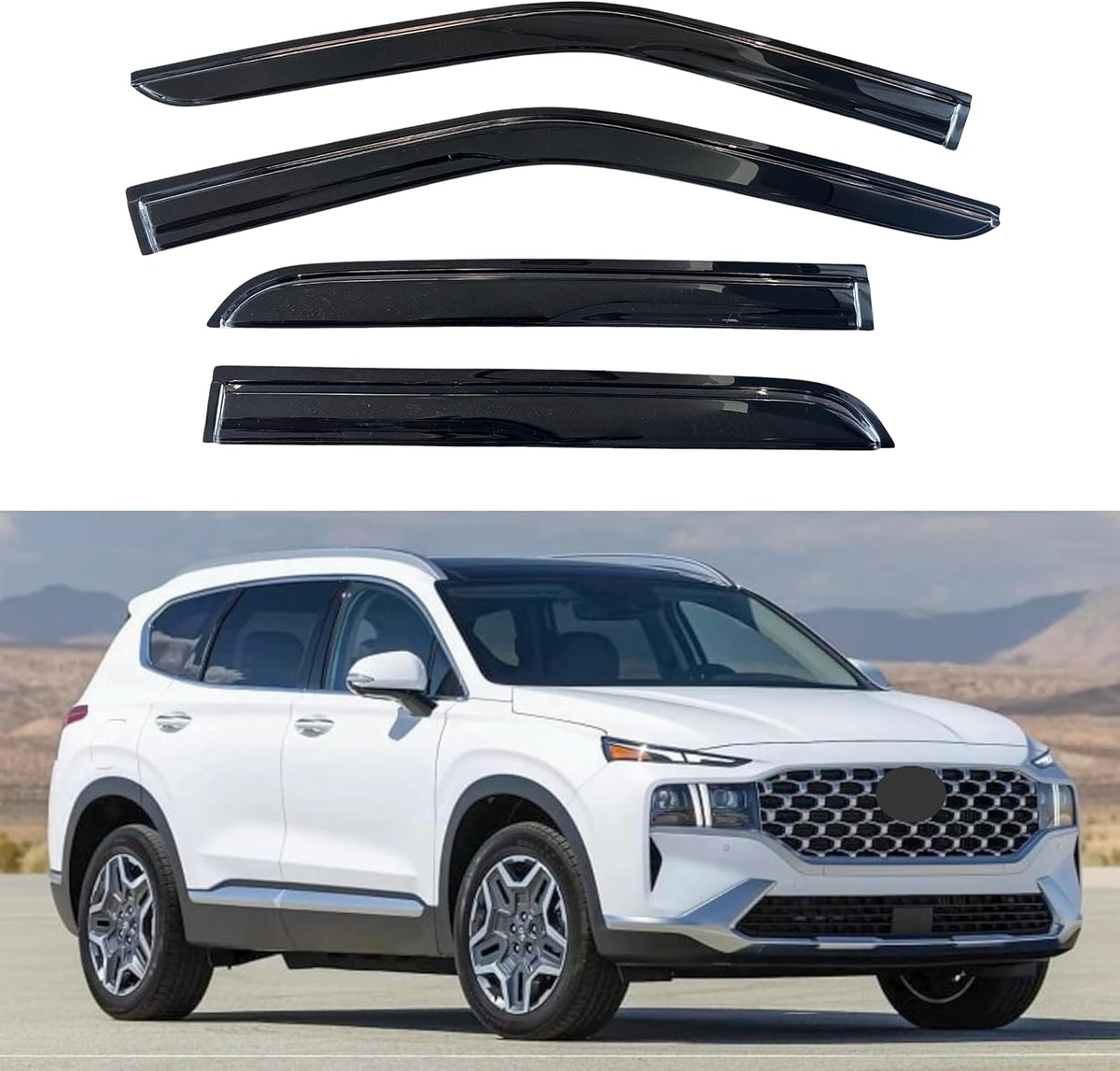 KPY Window Visor Compatible with Hyundai Santa Fe 2019-2023, 4PC Rain Guard Side Window Vent Deflectors Tape-On Mugen Style, 2019 2020 2021 2022 2023