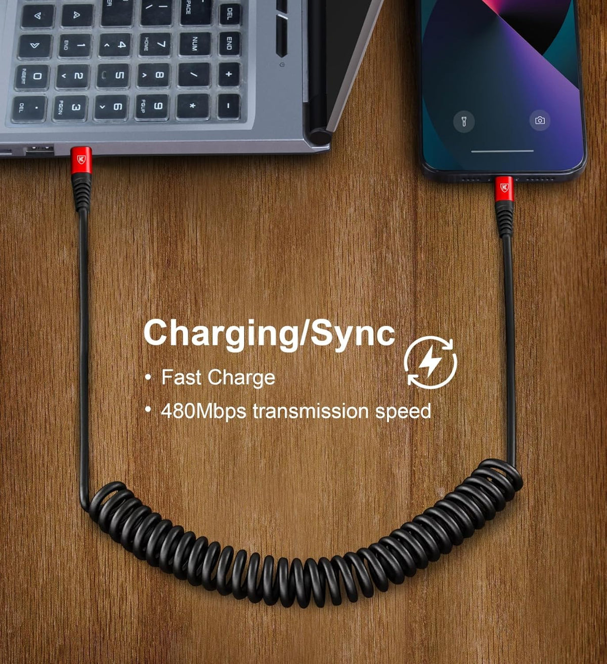Coiled USB C Cable for Car 3FT & 6FT, USB C to USB C Fast Charging Cable USB Type C Cord Compatible with iPhone 16/15/Plus/Pro/Pro Max/MacBook Pro 2020/iPad Pro 2020/iPad Air 4/Samsung Galaxy S23-Red