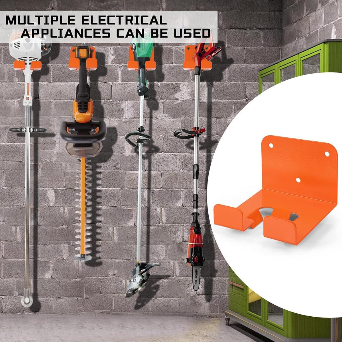Weedeater Hanger, 1 Pack Weed Eater Hanger for Garage Wall-mounted Organizer Trimmer Rack Storage for Grass Trimmer, Hedge Trimmer, Garage Wall, Garden Tools, Orange