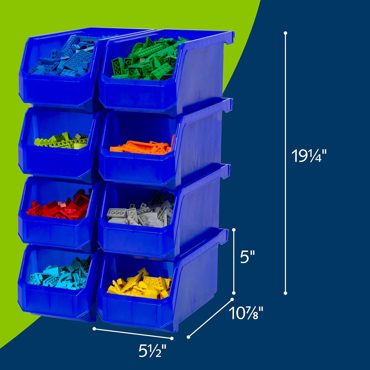 Plastic Containers for Organizing and Storage Bins for Closet, Kitchen, Office, Garage or Pantry Organization, Stackable Bins, Medium (11" x 5" x 5.5"), 8-Pack, Blue