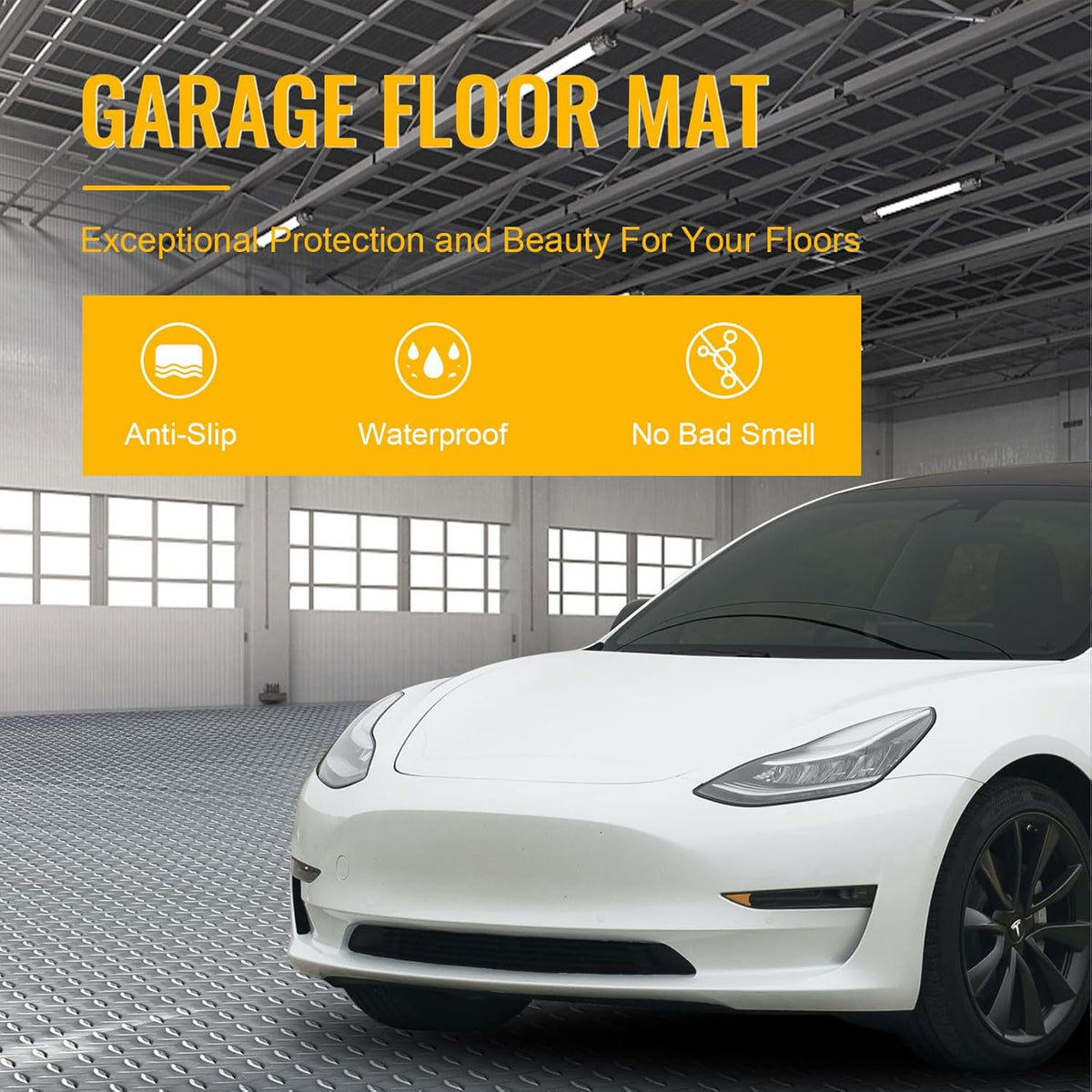 8x20 FT Garage Floor Mat, 2.8mm Thickened Flooring Roll Diamond Plate PVC Rubber Trailer Mat with 20Pcs Tapes, Non-Slip Floor Protector Mat for Garage, Warehouse, Gyms, Trailer, Gray
