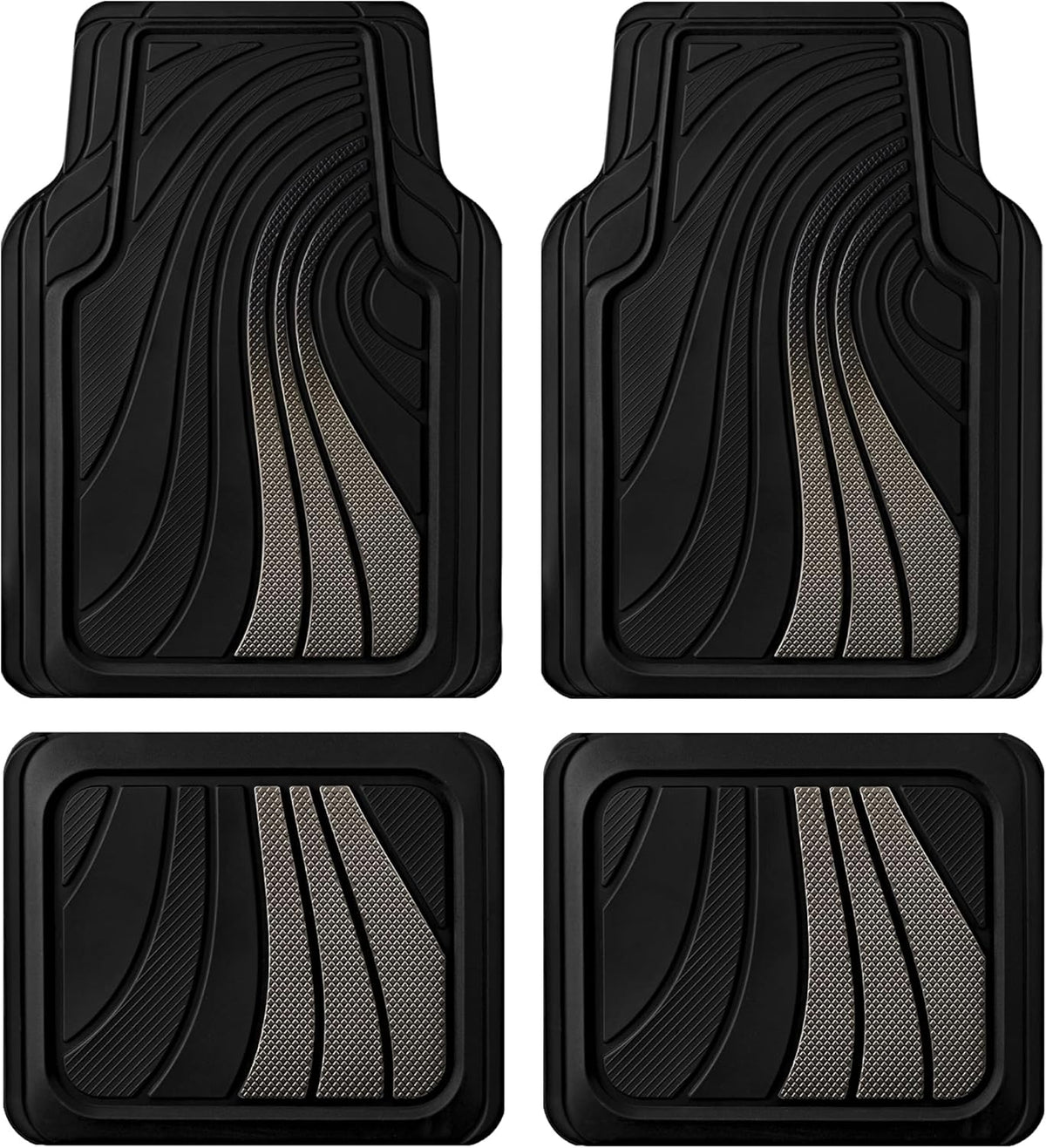 Road Comforts Car Floor Mats Full Set – Front & Rear Car Floor Mats with Aluminum Design, Anti-Slip Backing, All-Weather Protection, Trim-to-Fit Car Mats for Most Sedans, SUVs & Vans - Grey