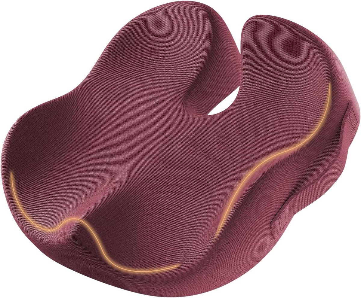 ProtoArc Seat Cushion, Office Chair Cushion for Sciatica, Coccyx Cushion, Ergonomic Memory Foam Seat Cushion for Car, Home, Pressure Relief Pad for Hip, Tailbone, All Day Comfort - Wine Red