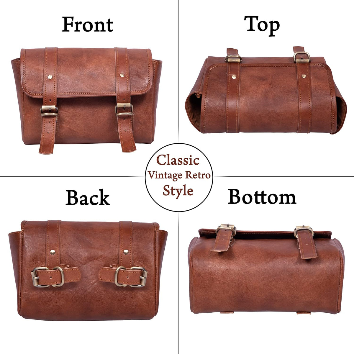Genuine Leather Large Capacity Saddle Bag For Motorcycle Side Pouch Accessories Storage Panniers Motorbike Universal Handmade Saddlebags For Bike Commuters Handlebar Bicycle Brown Leather Tool Bag