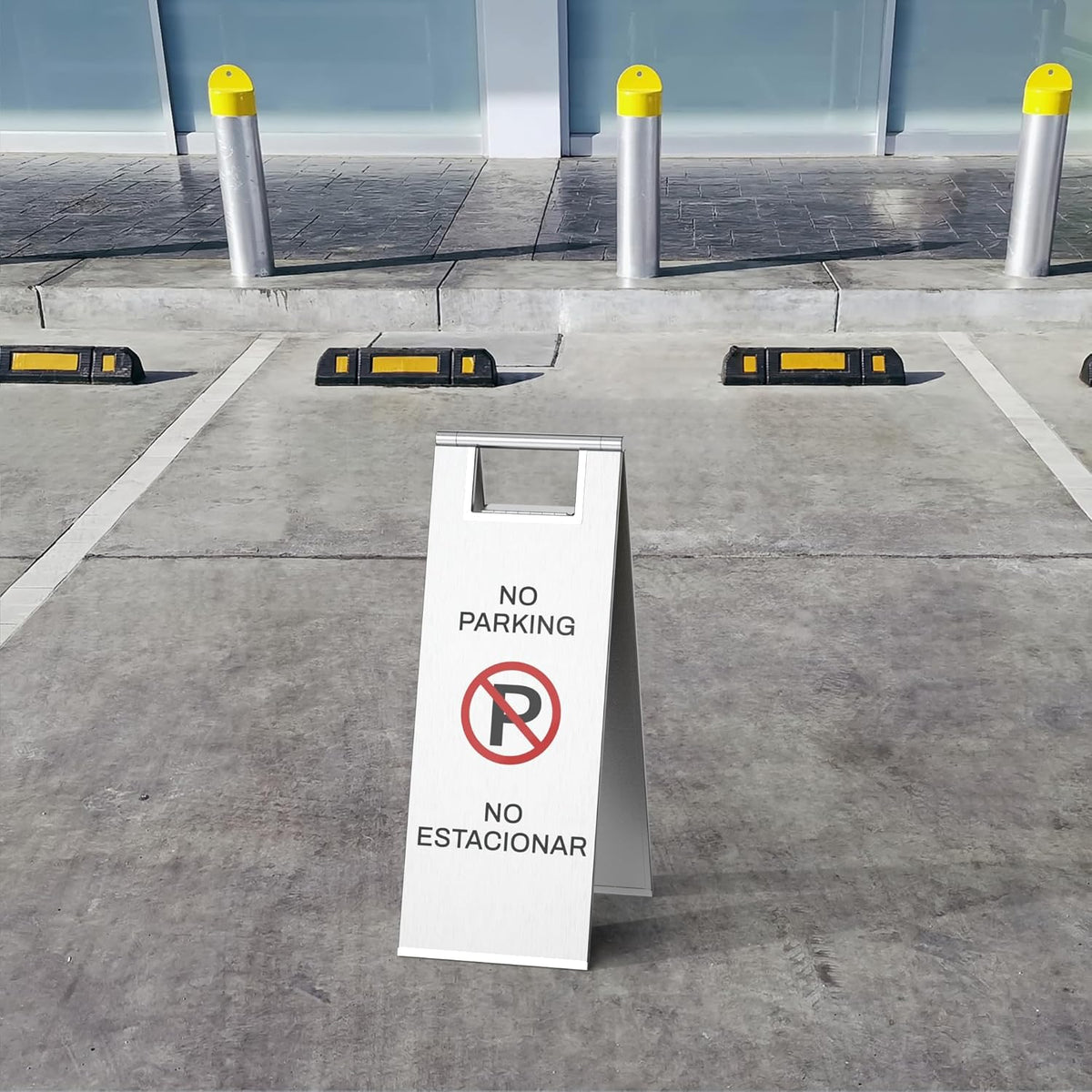Stainless Steel No Parking Sign Portable Foldable Handle 2-Pack (Silver)