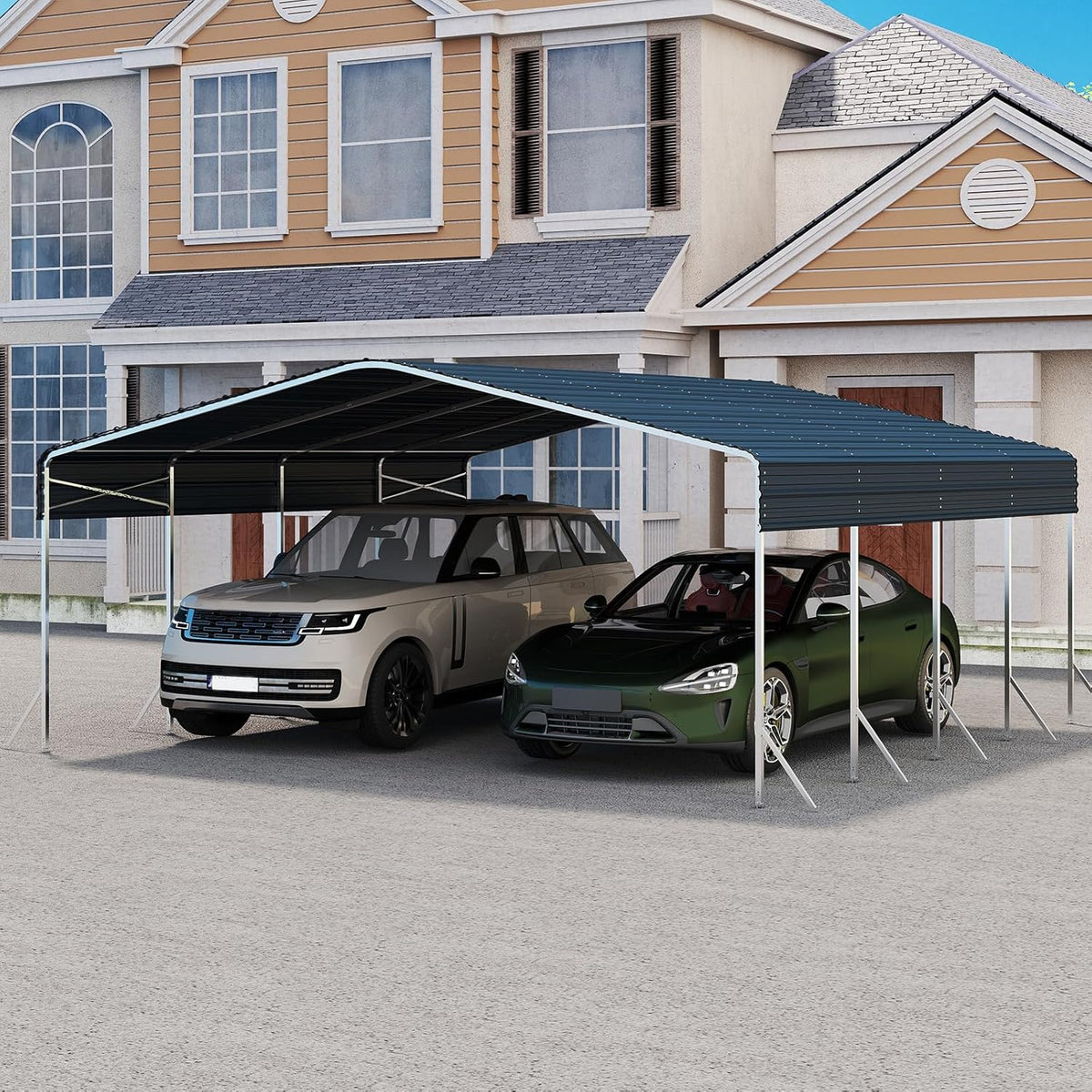 20x20 Carport, Heavy Duty Metal Car Port, All-Weather Protection, Easy Assembly for Cars, Trucks, Boats, Tractors, and Outdoor Storage, Grey