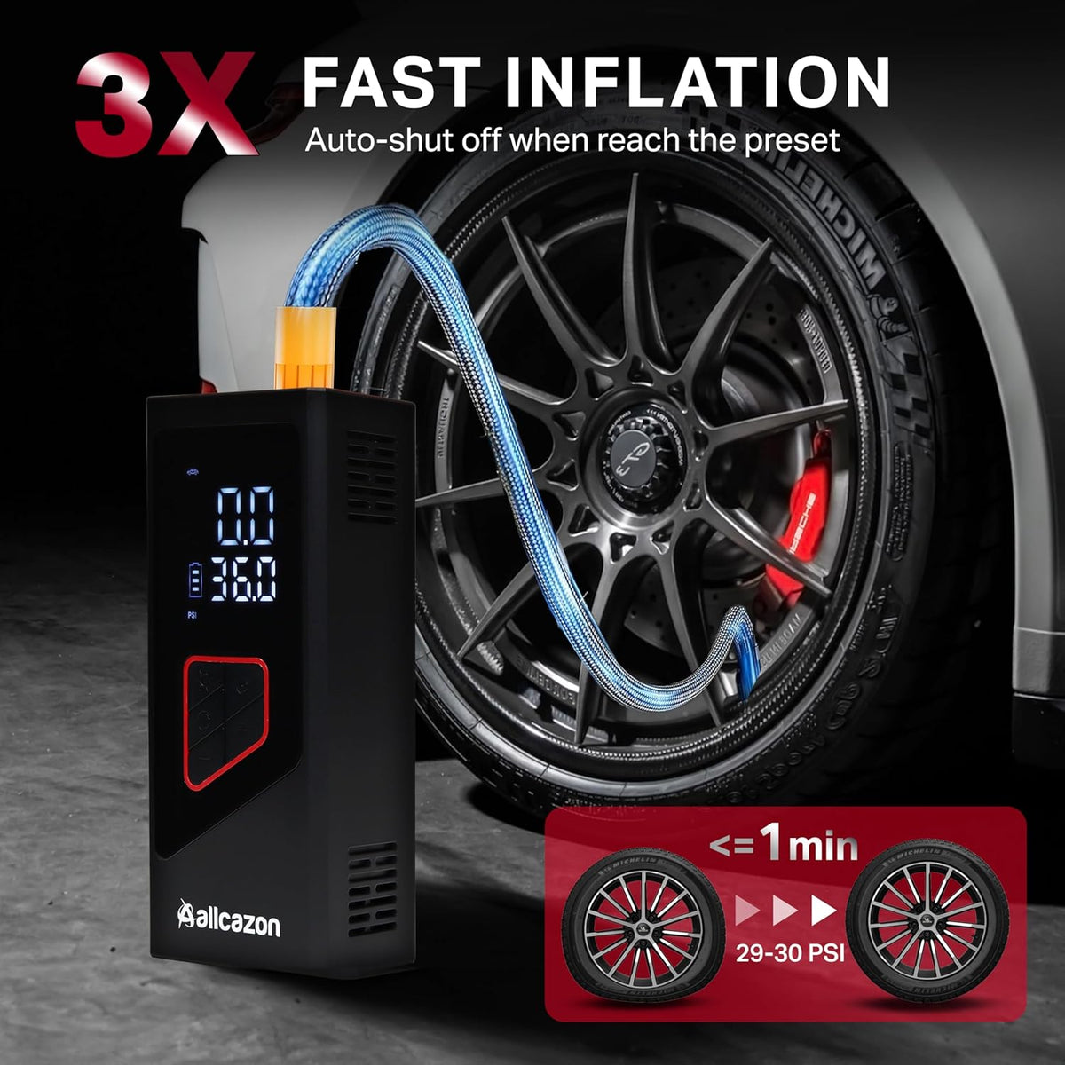 Tire inflator Portable Air Compressor, 150PSI Portable inflator for Car, Air Pump for Car Tires with Tire Pressure Gauge Tools, Smart Pump Tire inflator, Motorcycle & Bike