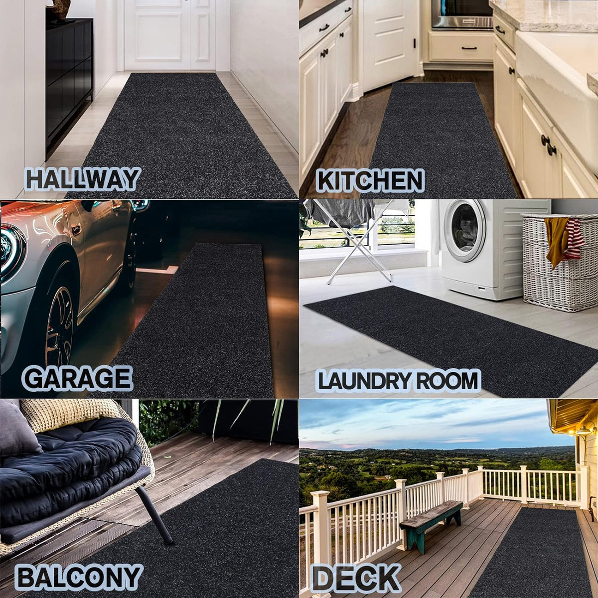 Custom Size Backed Non-Slip Area Rugs Runner, Easy Clean, Waterproof Runner Rugs for Hallway Entryway, Kitchen, Laundry, 3FT x 77FT, Black