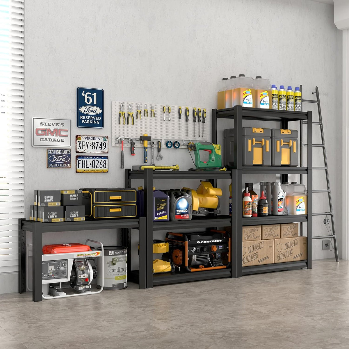Storage Shelves,Small Shelves Unit and Storage,4 Tier Metal Shelf with Adjustable Shelves,Metal Storage Racks Heavy Duty Load 2000lb,Warehouse,Basement,Black