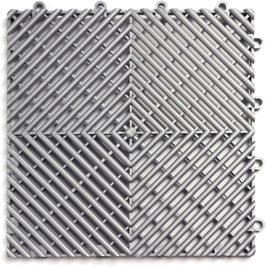 Big Floors RaceDeck Free-Flow Interlocking Garage Flooring Tiles, Non-Slip, Self-Draining, Heavy-Duty, High-Impact Copolymer, Easy Install (Alloy, 48 Pack of 12 x 12" Tiles)