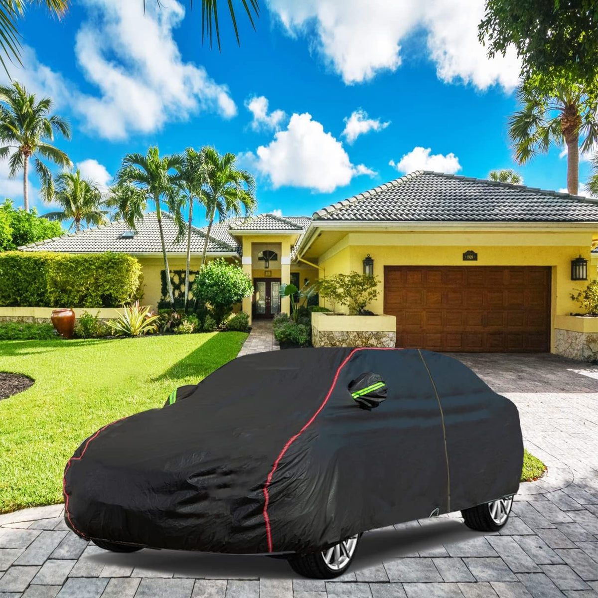 Car Cover, Fit for MPV, Breathable New Material for Sun Protection, Waterproof, UV Protection, Snow and Wind Protection, with Zipper Door, Suitable for Indoor and Outdoor Use (199"-210") B16