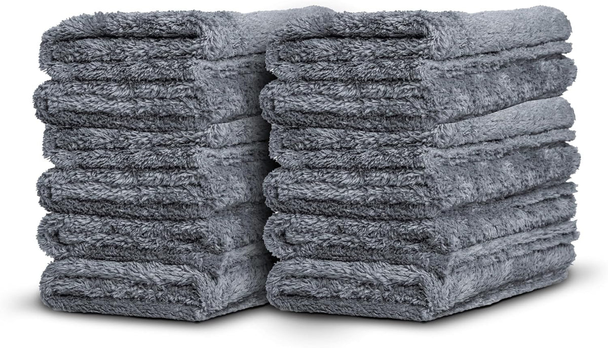 Adam's Borderless Grey Microfiber Towel (12pk) - Premium Ultra Soft Car Detailng Towel Cloths, 480gsm - Safe for Car Wash, Home Cleaning & Pet Drying Cloths (16 Inch x 16 Inch)