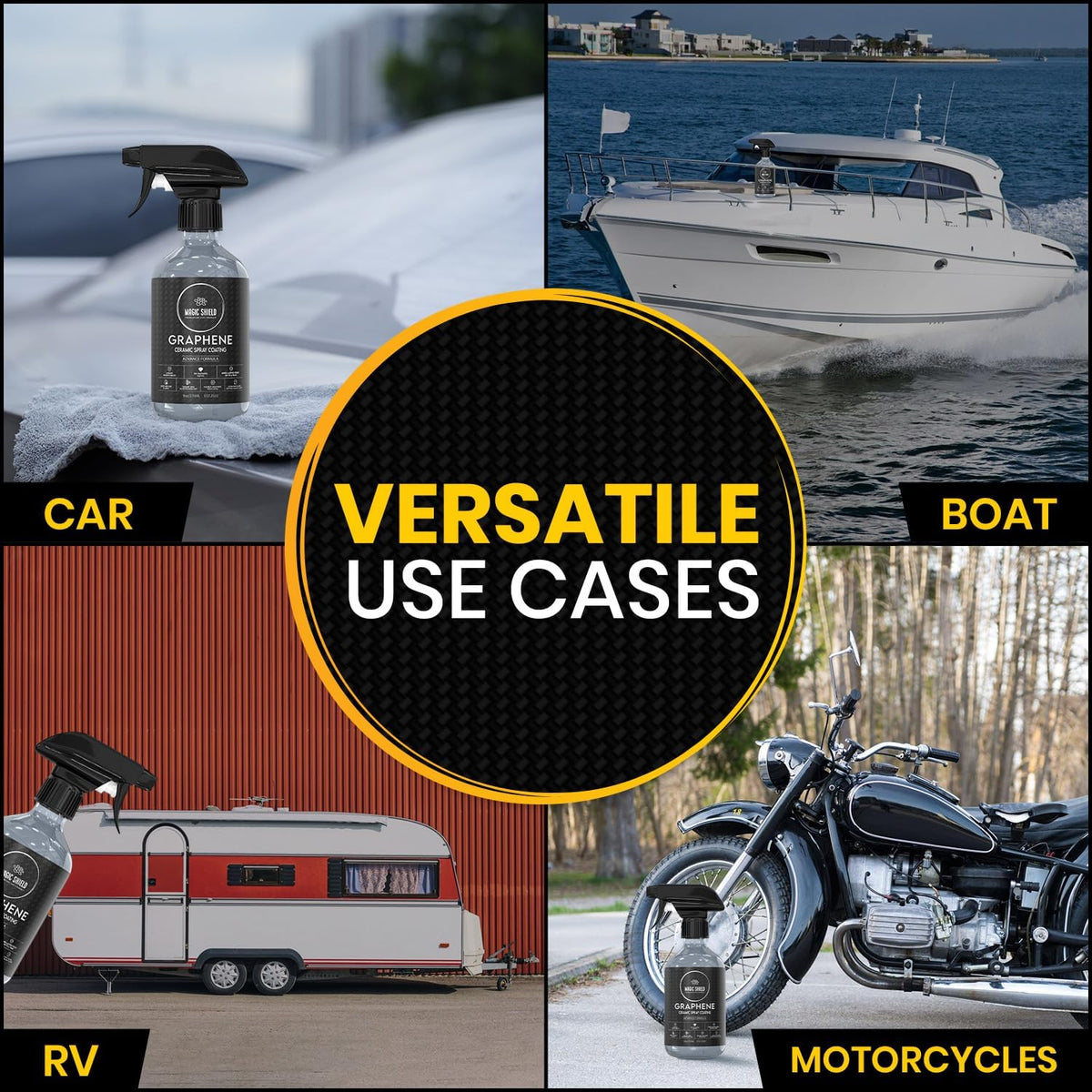 Graphene Ceramic Spray Coating - LAST SO LONG! Quick & Easy for Cars, Motorcycles, Boats & More - Professional-Grade Sealant for Maximum Gloss & Shine - Waterless Wash & Wax - 9oz Bottle