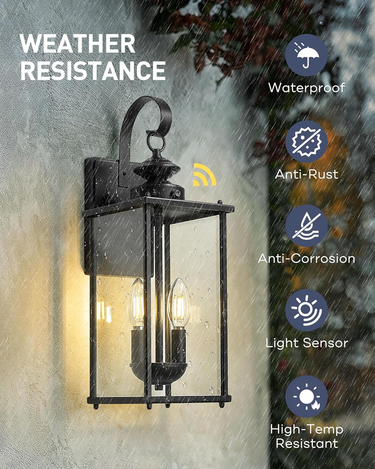 kudos Dusk to Dawn Outdoor Lighting,18.1 inch Light Sensor Porch Lights, Anti-Rust Waterproof Outdoor Wall Light for Patio, Garage, Black with Clear Glass, KDOWL02-BK-L-LC