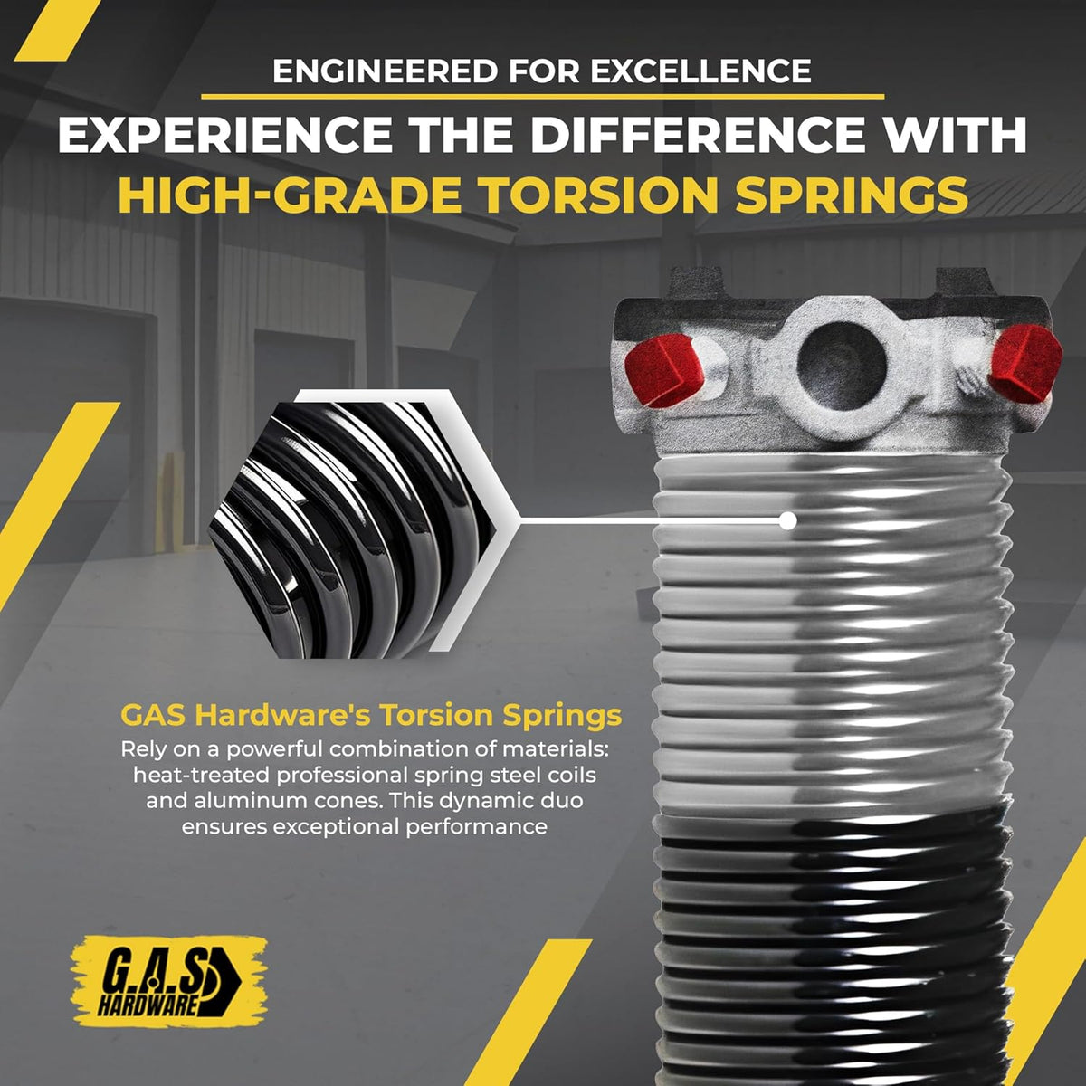 Garage Door Torsion Spring 295x2x49 Torsion Spring for Right Side of Garage Door with 1" Steel Bearing, Gloves, and Winding Bars Precision E-Coating 5-Year Warranty Minimum 30,000 Cycles (Black Cone)
