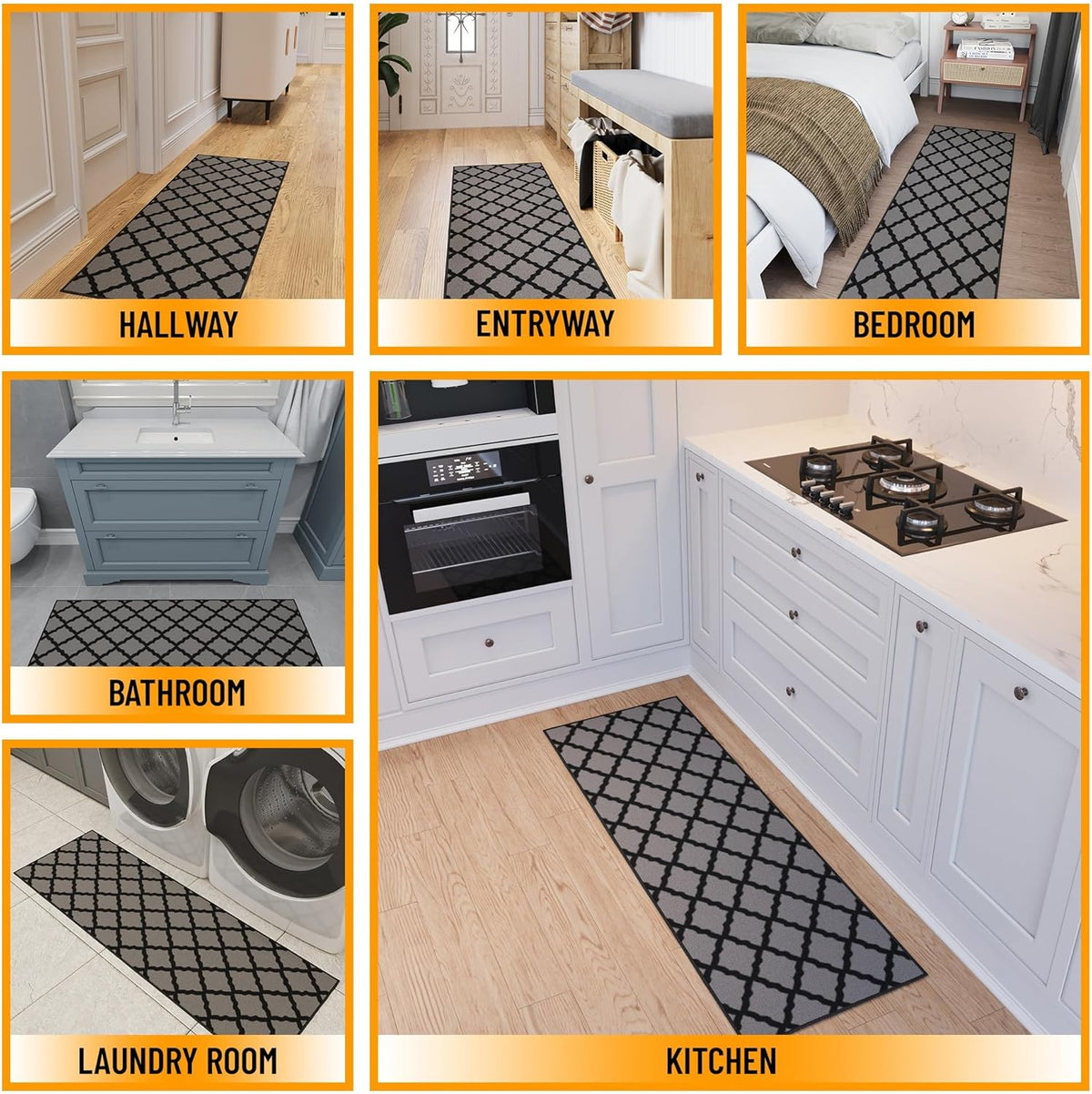 Ottomanson Hallway Runner Rug 2'2" x 6' Non Slip Trellis Area Rugs Easy to Clean Laundry Rug Runner Durable & Pet Friendly Floor Carpet Runners for Hallways Entryway Living Room Kitchen, Dark Gray
