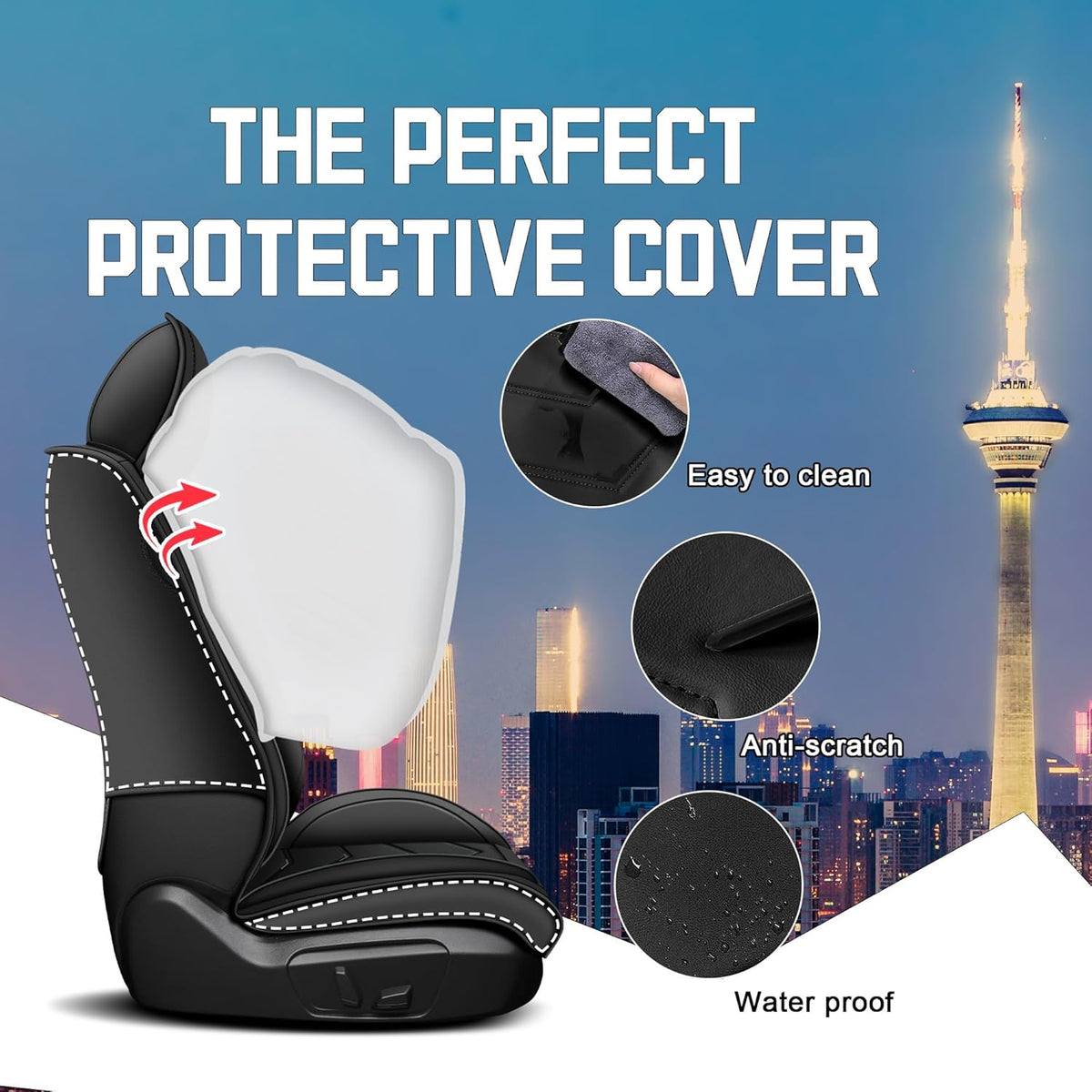 Car Seat Covers for Chrysler Pacifica 2004-2025, Stylish Sport Seat Cover, Premium Nappa Leather Car Seat Cover. Automobile Seat Covers Sets.(Standard 5 Seats/Pure Black)