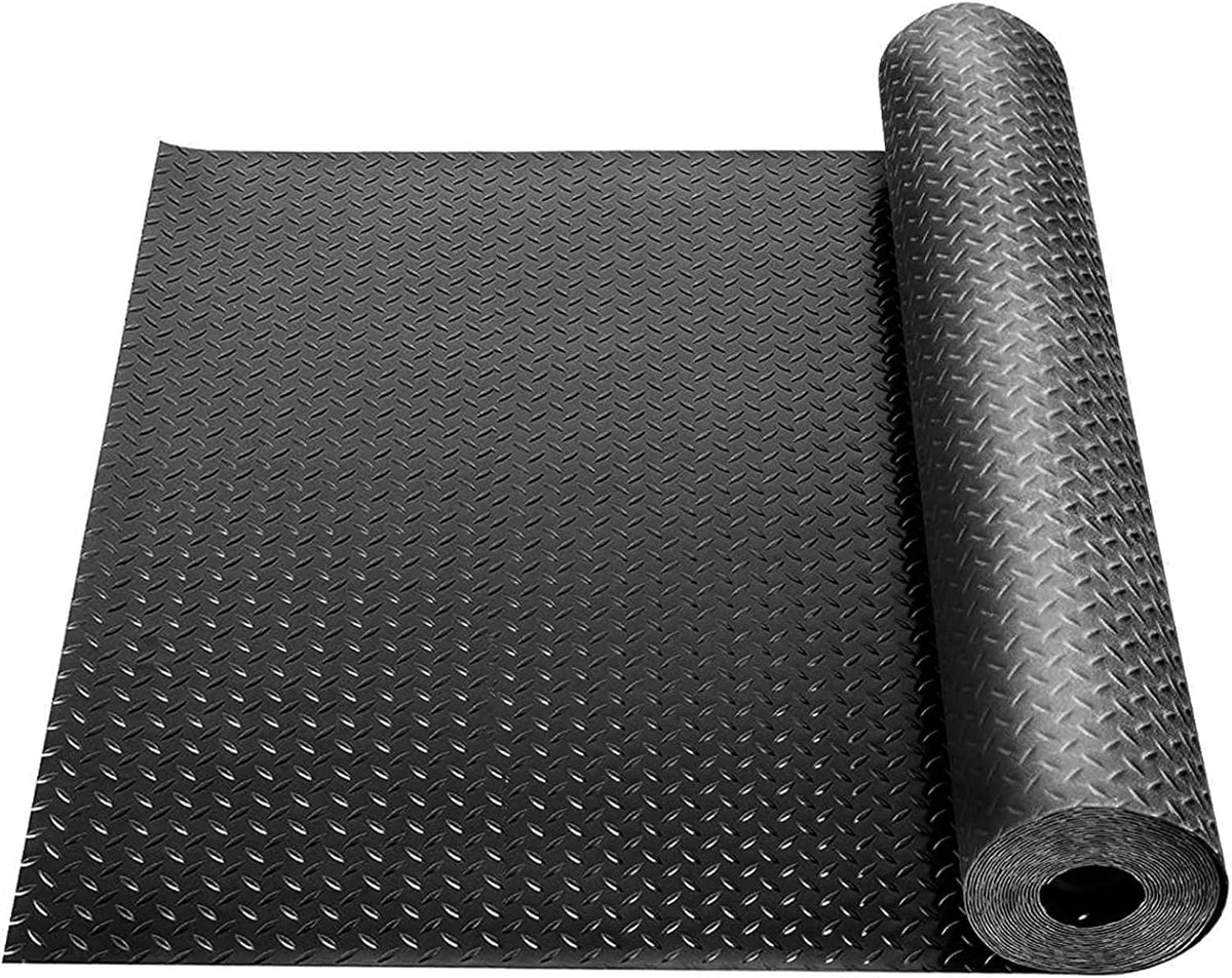 Boshen 5Ft x 12Ft Rubber Flooring Mats 1.6mm Diamond Plate Flooring Roll 60sqft Rubber Trailer Garage Floor Mats Non-Slip Floor Protector Mat for Garage Warehouse Gym Basement-Black