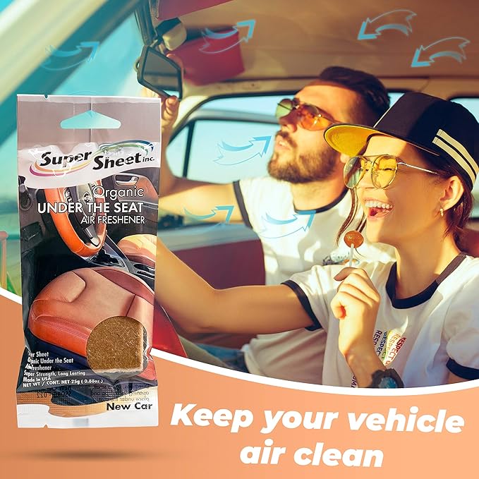 Super Sheet, Organic Under the Seat Car Air Freshener, Long Lasting Fragrance, New Car Scent, 3 Pack