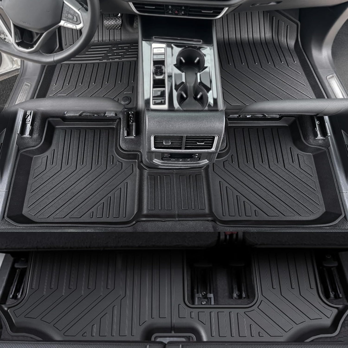 Floor Mats for 2018-2024 2025 Volkswagen VW Atlas 7 Seats(Not for Cross Sport), All Weather TPE Trunk Mat Cargo Liner with Backrest Mat for Atlas Accessories